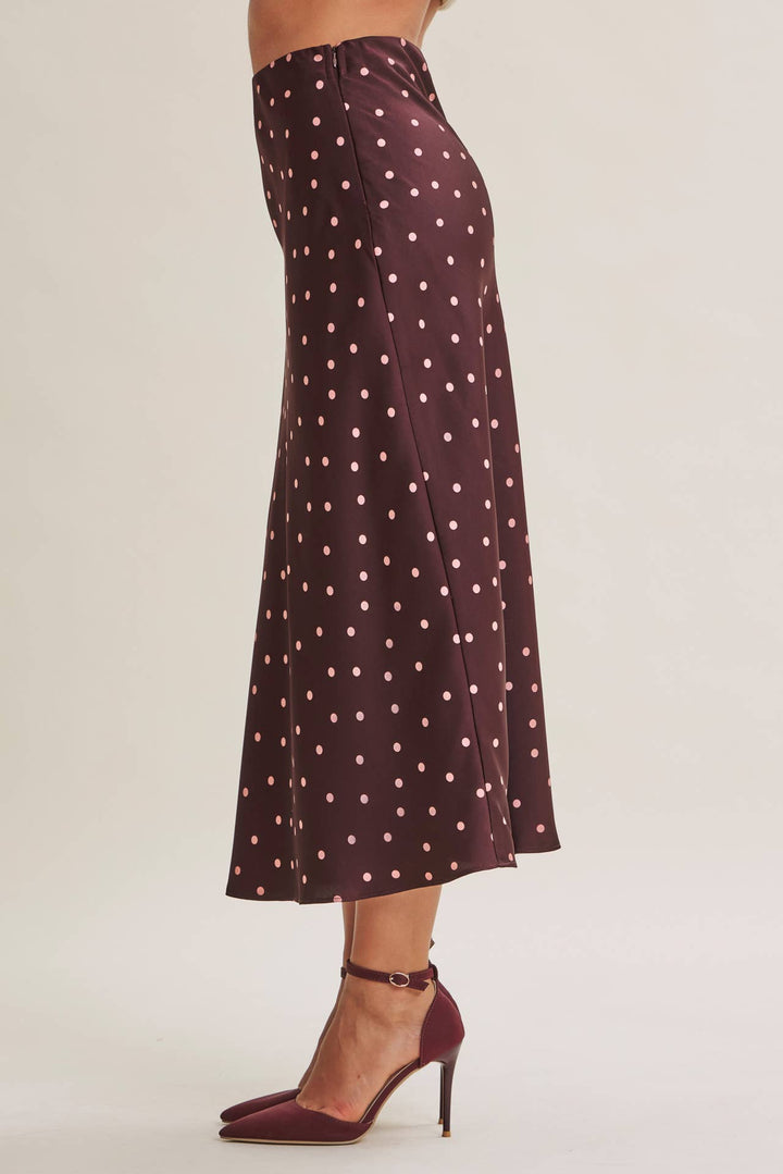 Café Dot Satin Midi Skirt