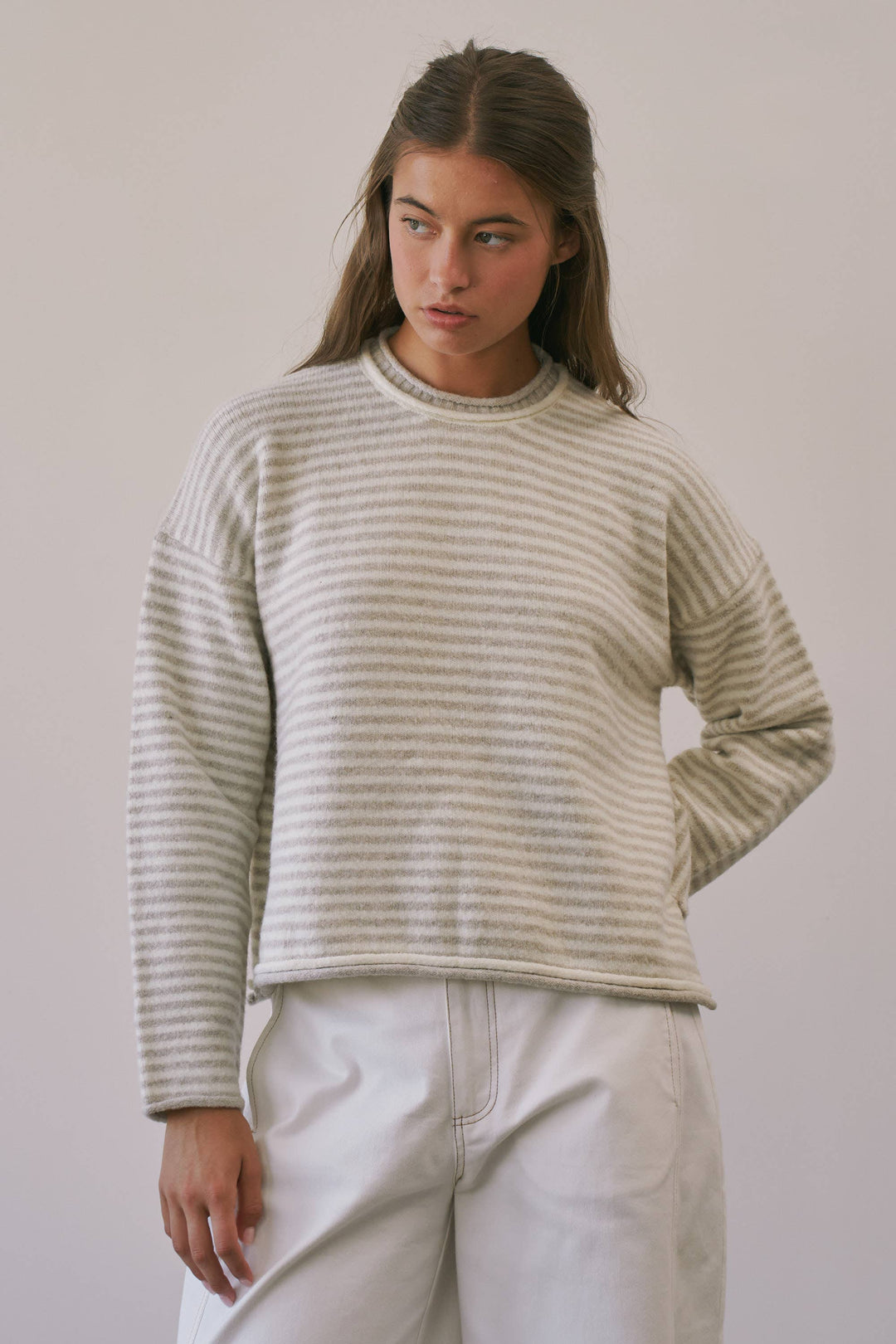 Trina Stripe Contrast Layered Roll Neck Sweater