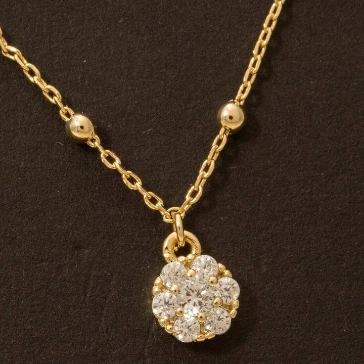 Cz Studded Flower Disc Pendant Necklace