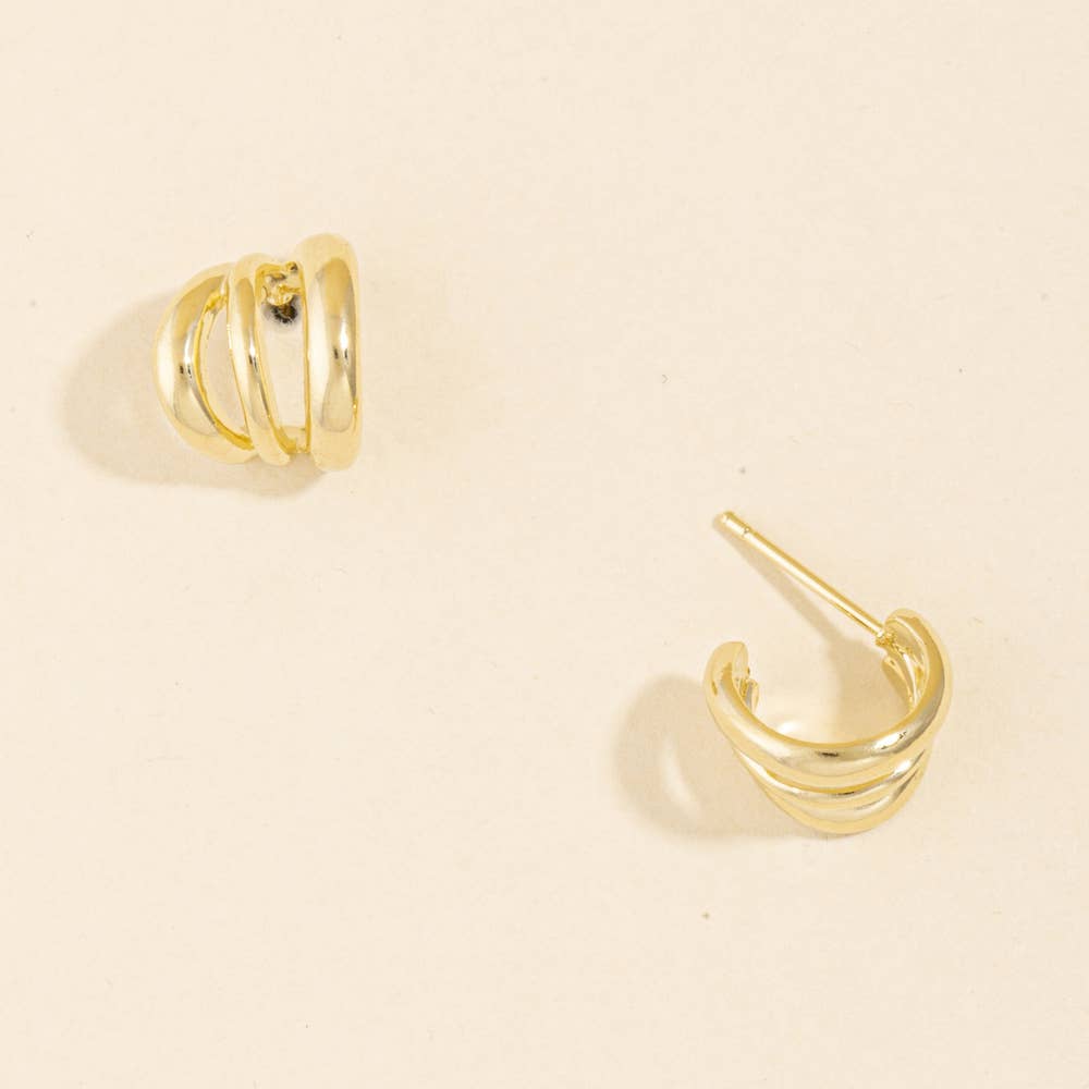 Chunky Triple Dome Huggie Hoop Earrings