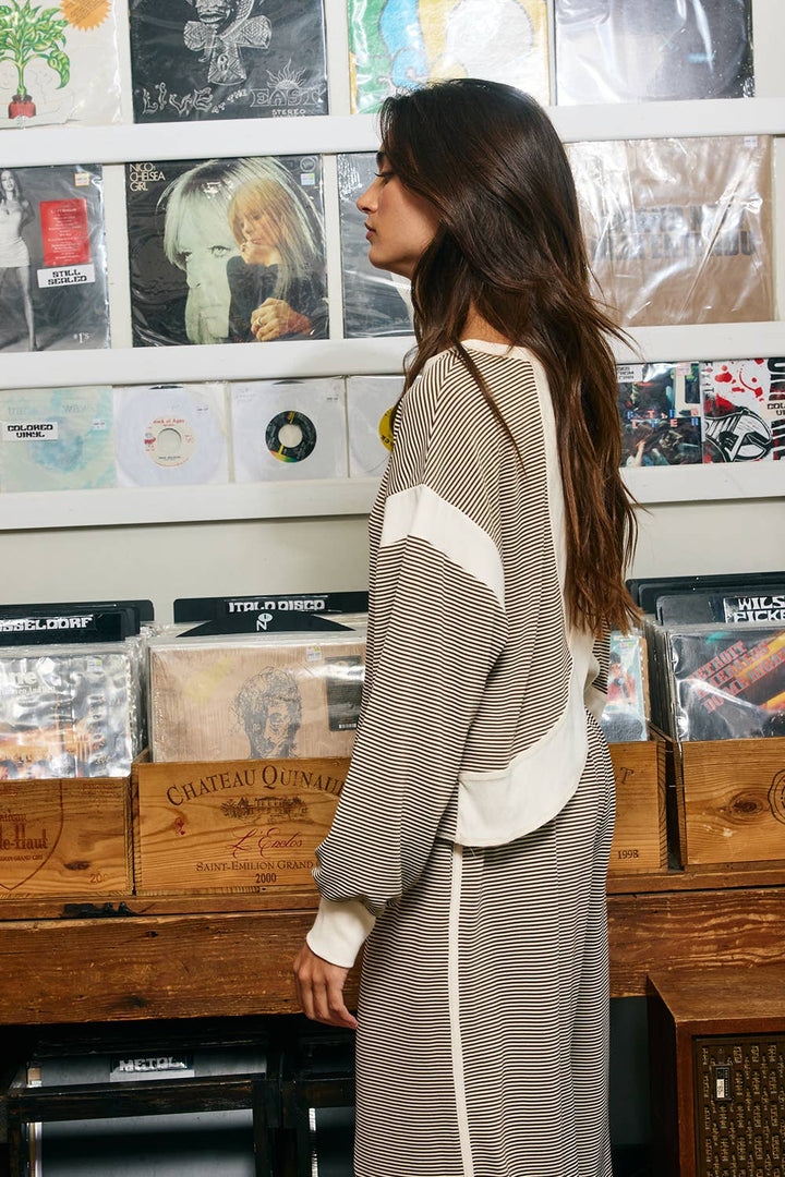 Mocha Stripe Crossback Pullover