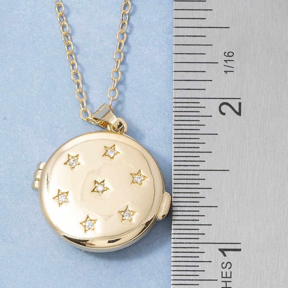 14K Gold Dipped Cz Star Round Locket Necklace