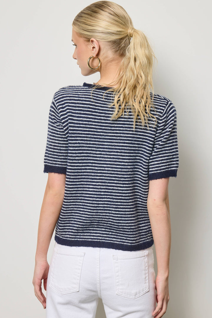 The Lucy Stripe Cardigan in Navy