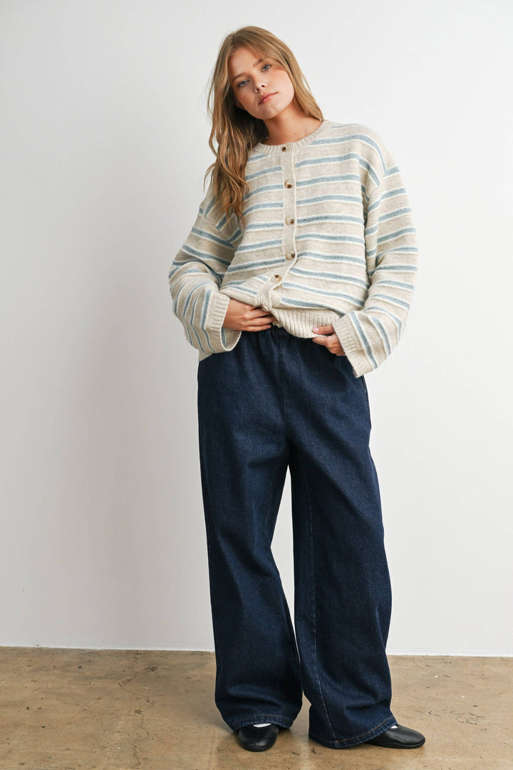 Ivory Multi Stripe Button-Up Cardigan