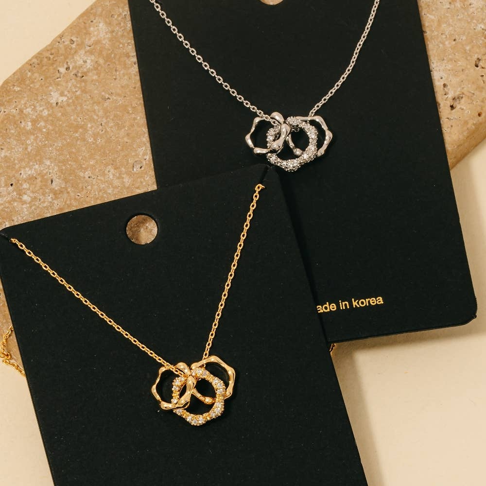 Cz Pave 3 Ring Charms Chain Necklace