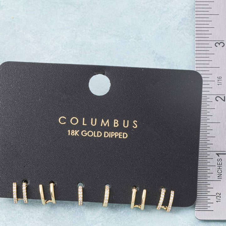 18K Gold Dipped Cz Pave Double Bar Huggie Earring Set