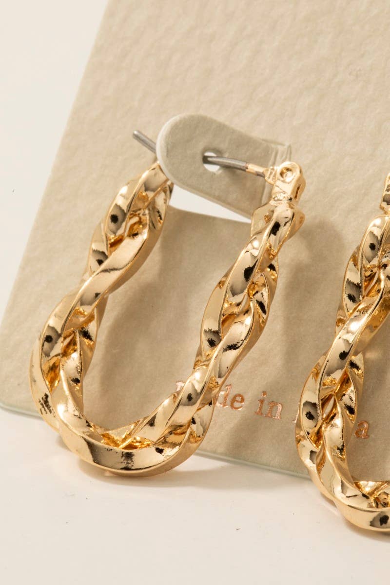 Twisted Oval Latch Hoop Earrings