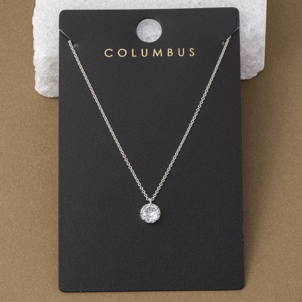 Round Bezel Cz Solitaire Pendant Necklace