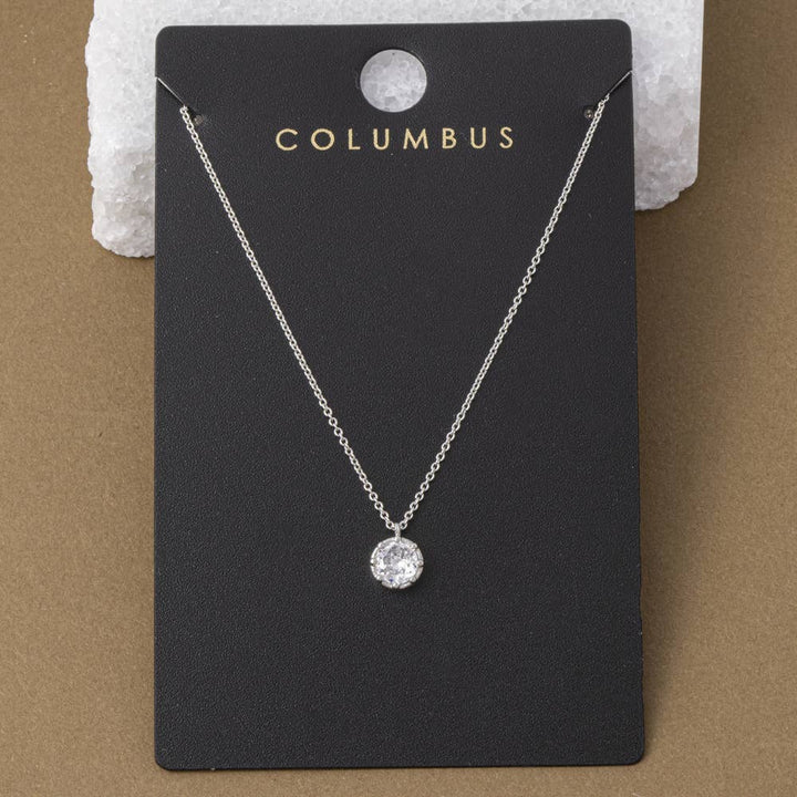 Round Bezel Cz Solitaire Pendant Necklace