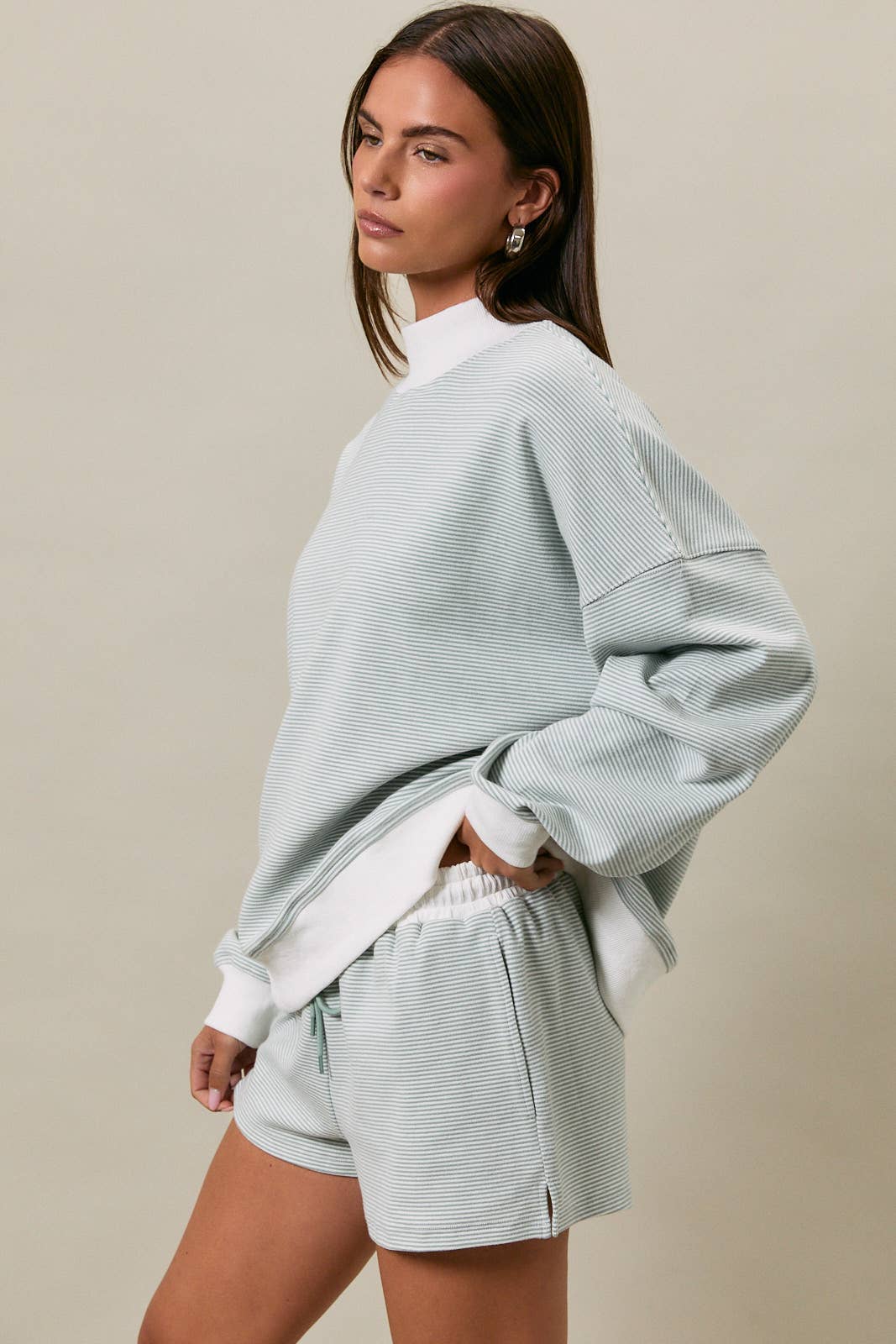 The Sage Cream Stripe Mock Top