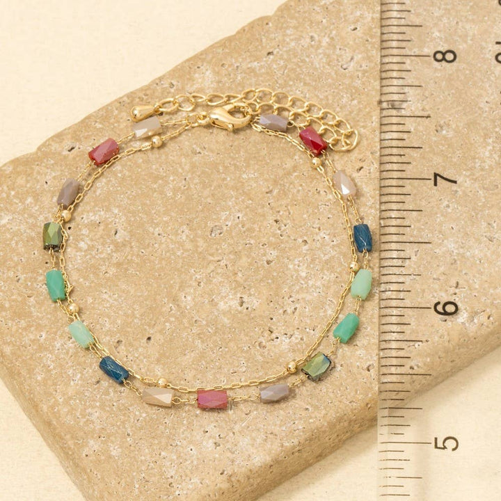 Faceted Glass Beads Layered Dainty Chain Bracelet