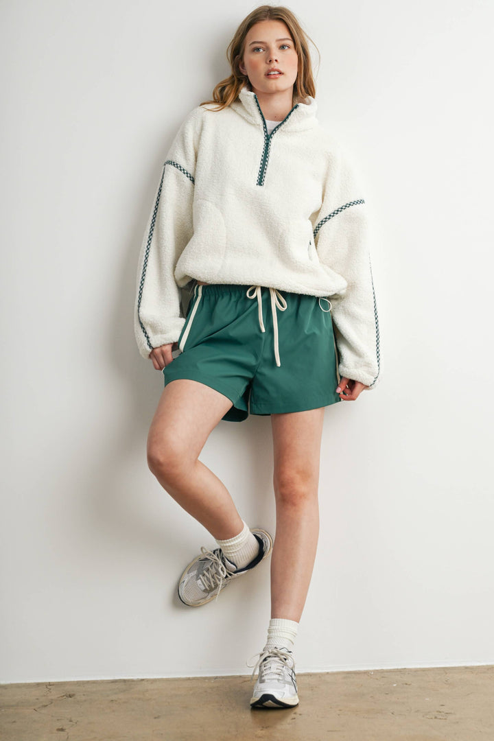 Kelly Green Trim  Sherpa Half Zip Pullover