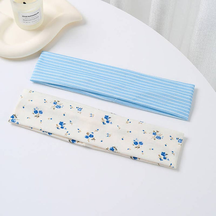 Blue Stripe &amp; Vintage Floral Printed Headband Set