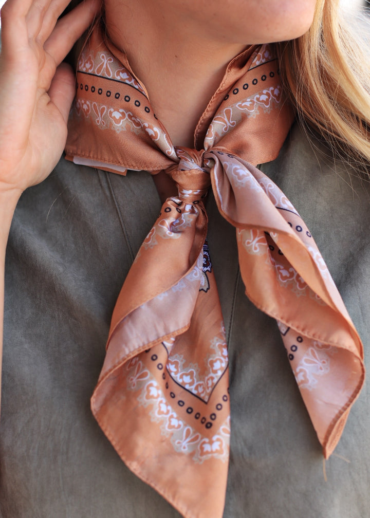 Ornate Paisley Medallion Print Satin Square Scarf