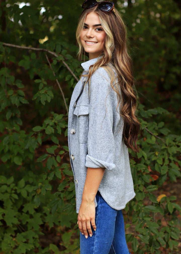 Fall Season Two Tone Shacket in Heather Grey