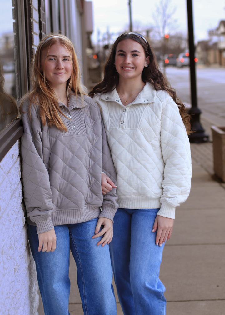 Golden Hour Quilted Pullover in Taupe