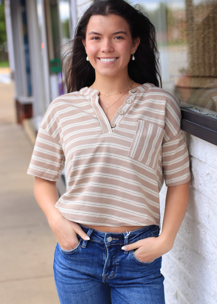 The Cream & Sugar Stripe Box Henley Top