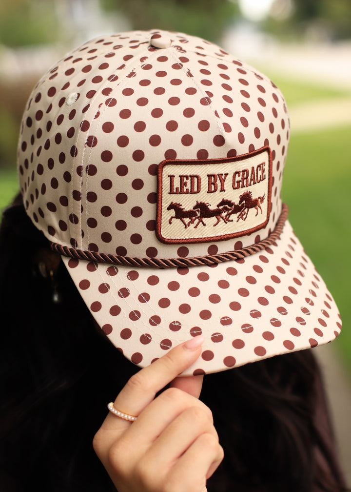 Led By Grace Cream &amp; Brown Polka Dot Patch Hat