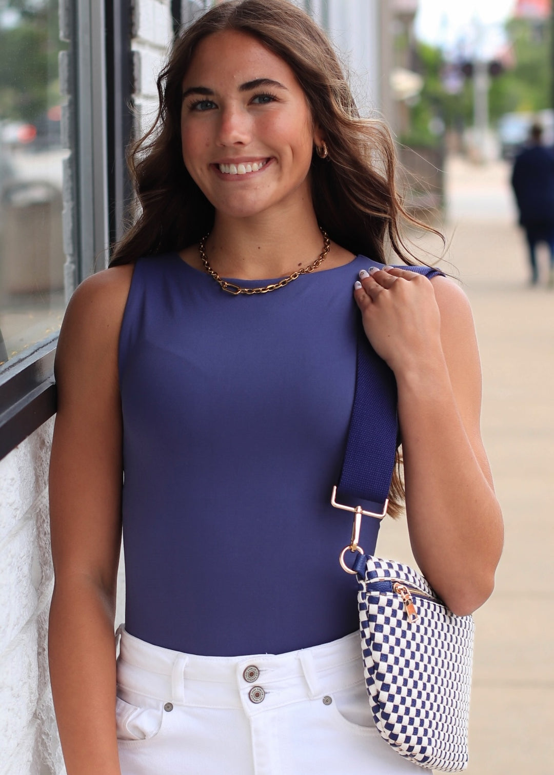 Clean Line Boat Neck Tank Top in Crown Blue
