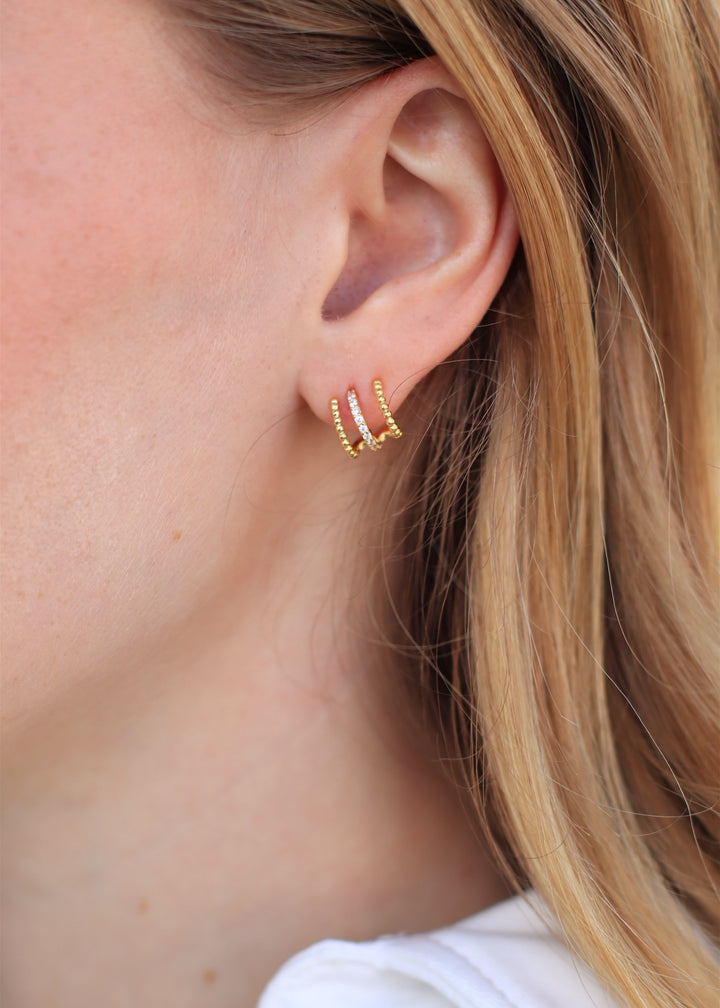 Triple Threat Huggie Hoop Earrings | Gold