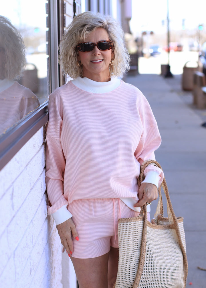 The Sage Cream Stripe Mock Top