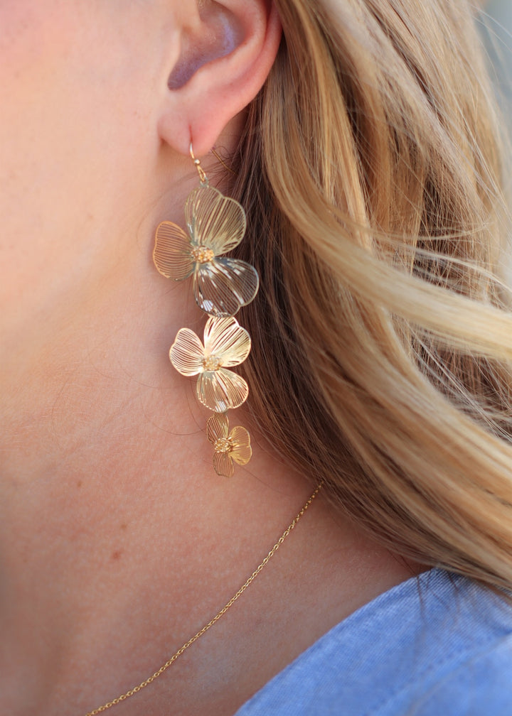 Delicate Laser Cut 3D Floral Filigree Drop Earrings