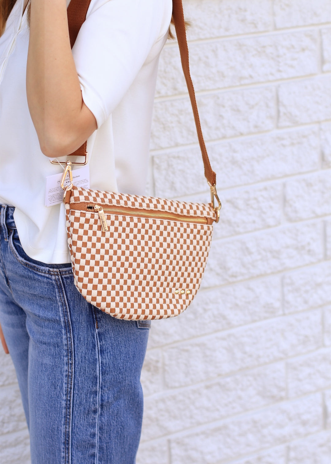 Westlyn Woven Bum Bag in Checkered Tan