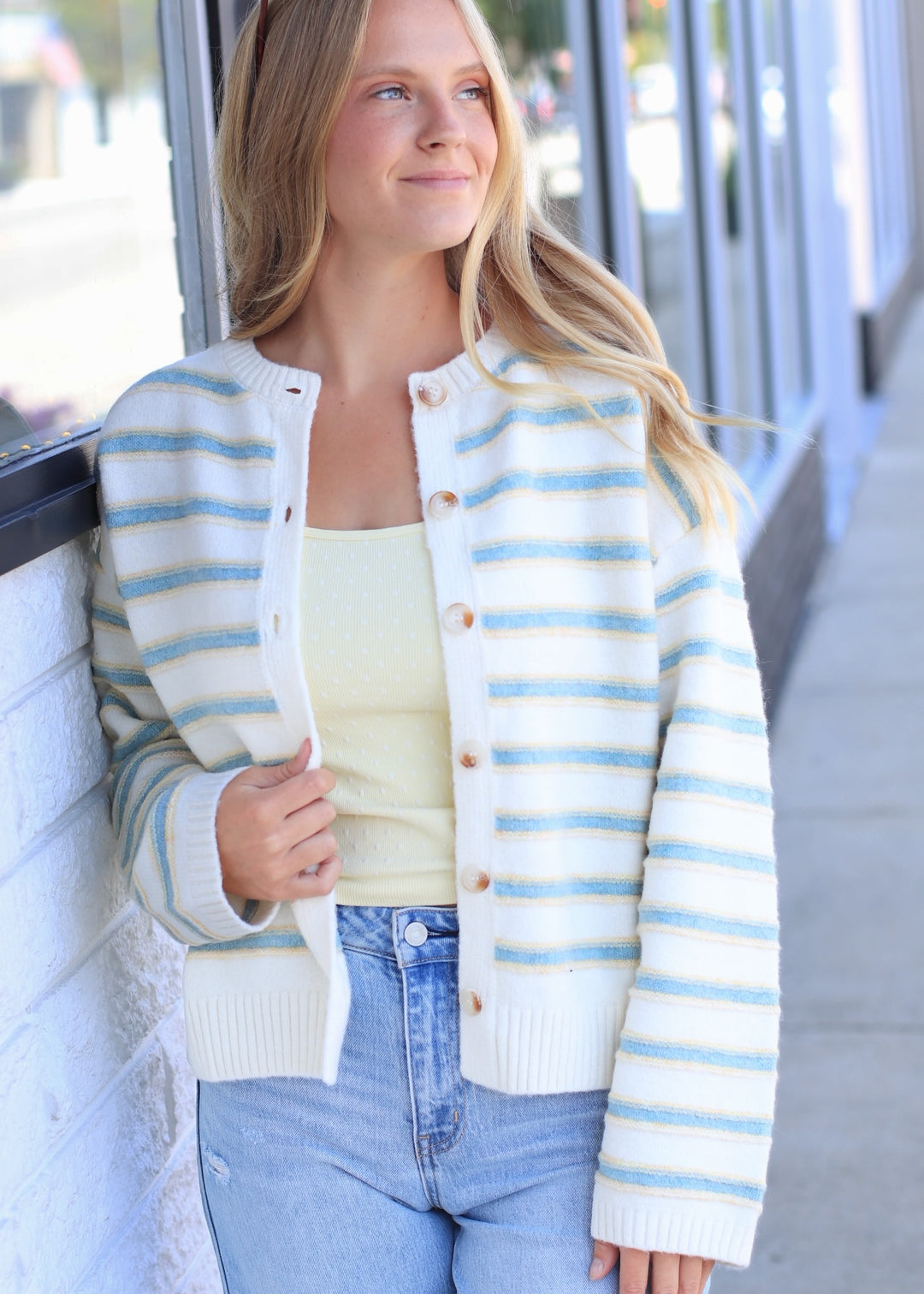 Ivory Multi Stripe Button-Up Cardigan