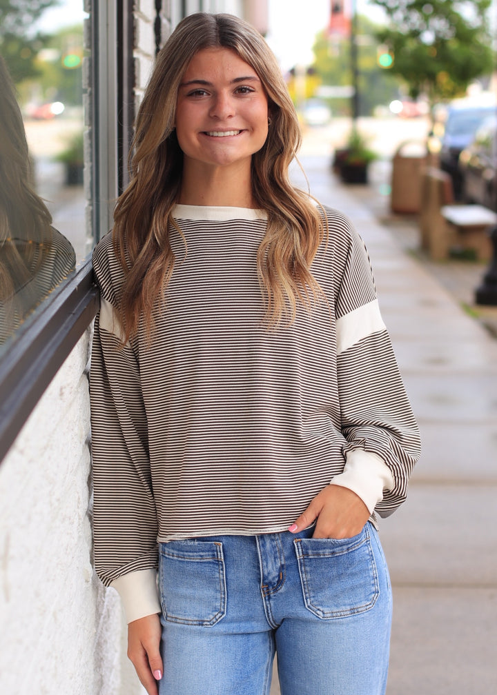 Mocha Stripe Crossback Pullover