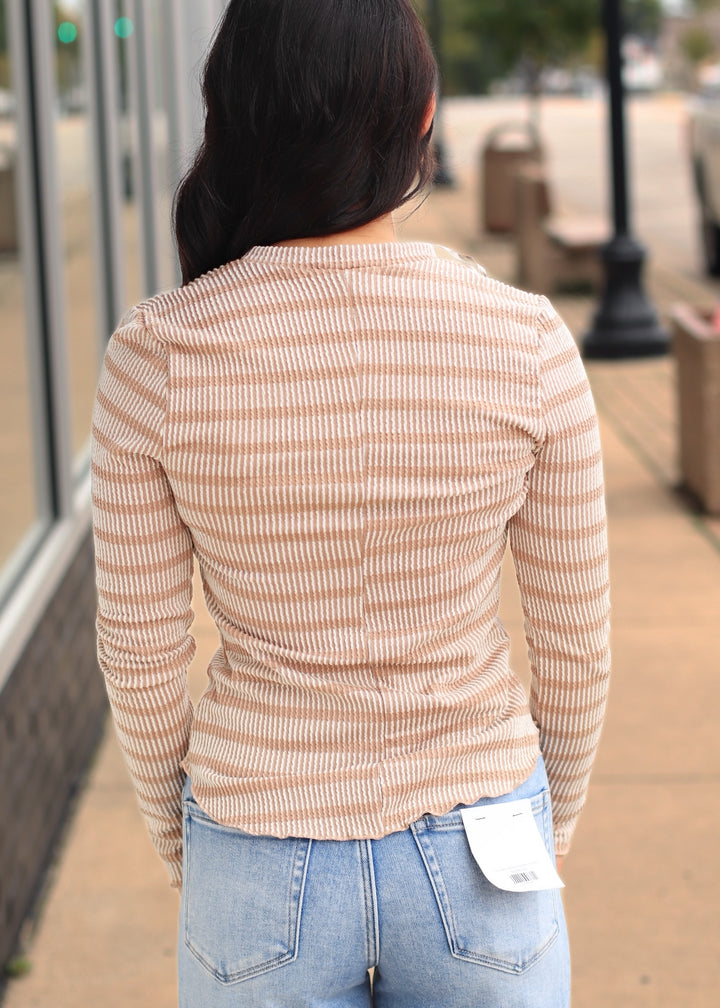 Taupe Striped Ribbed Knit Top