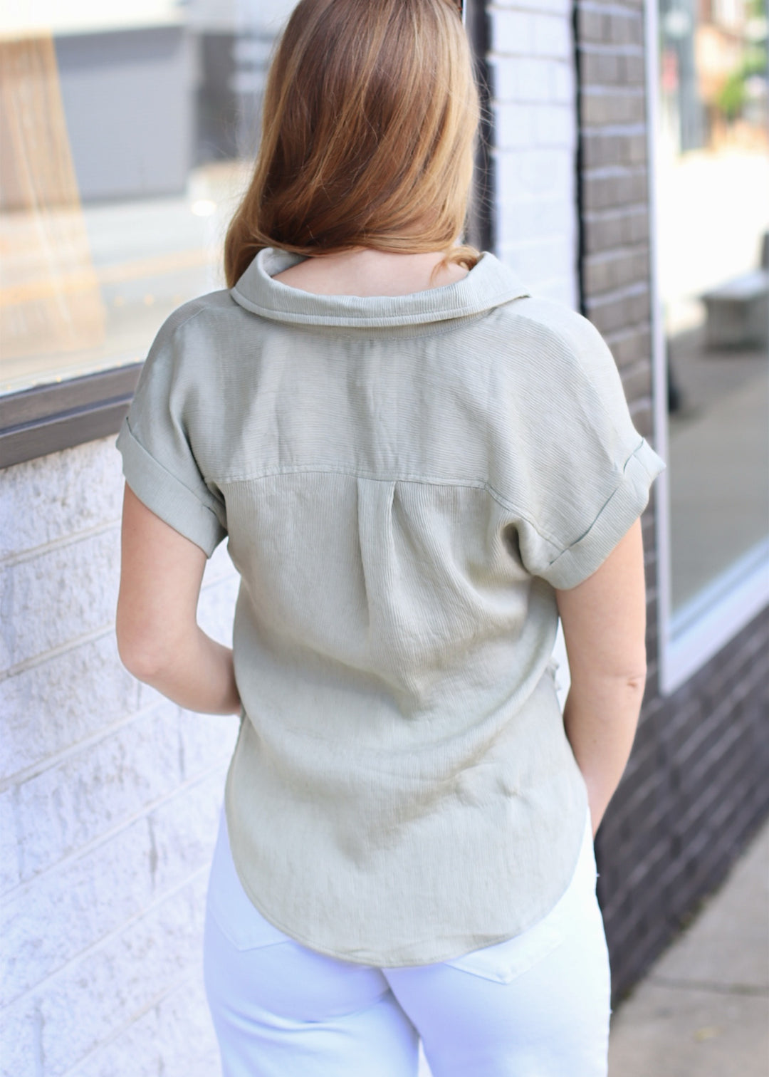Olive Grove Cuff Sleeve Linen Top