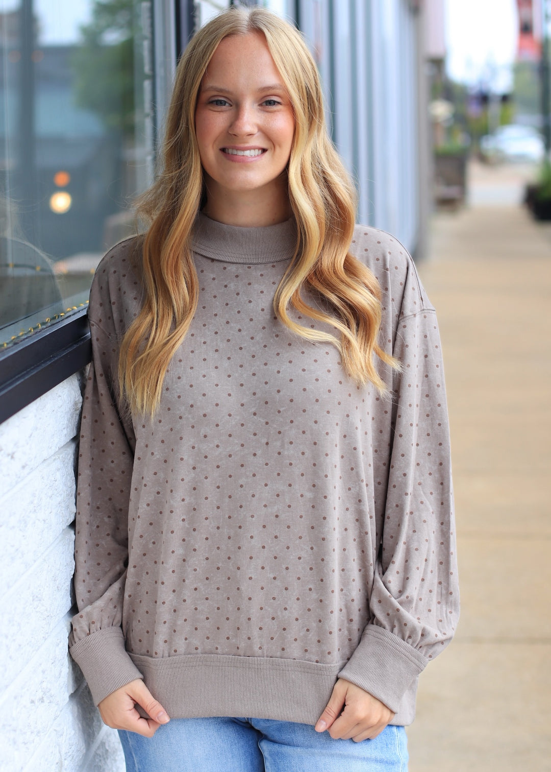 Oversized Vintage Washed Scuba Mini Dot Sweatshirt