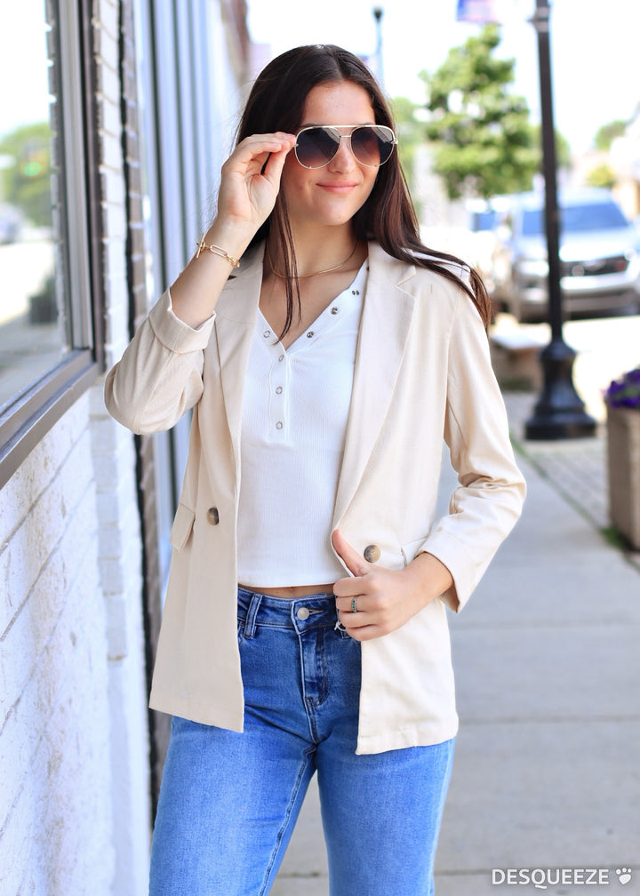 Natural 3/4 Cuff Collared Blazer