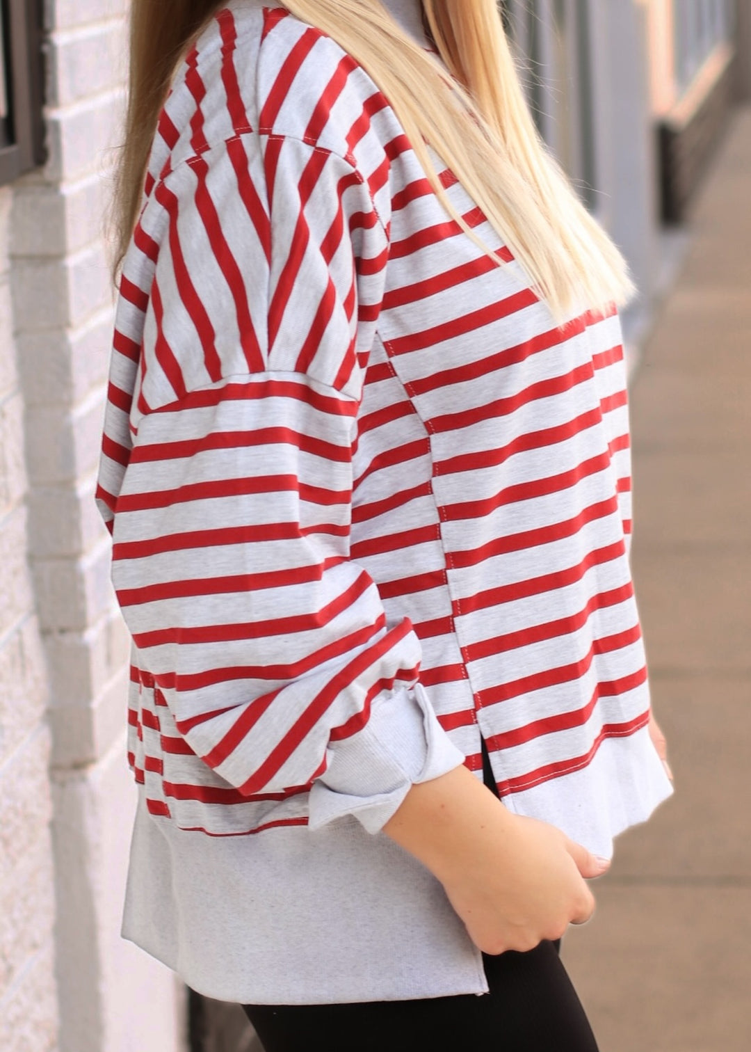 Striped Mock Neck Sweatshirt