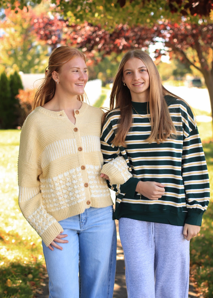 Butter Yellow Contrast Stripe Cardigan