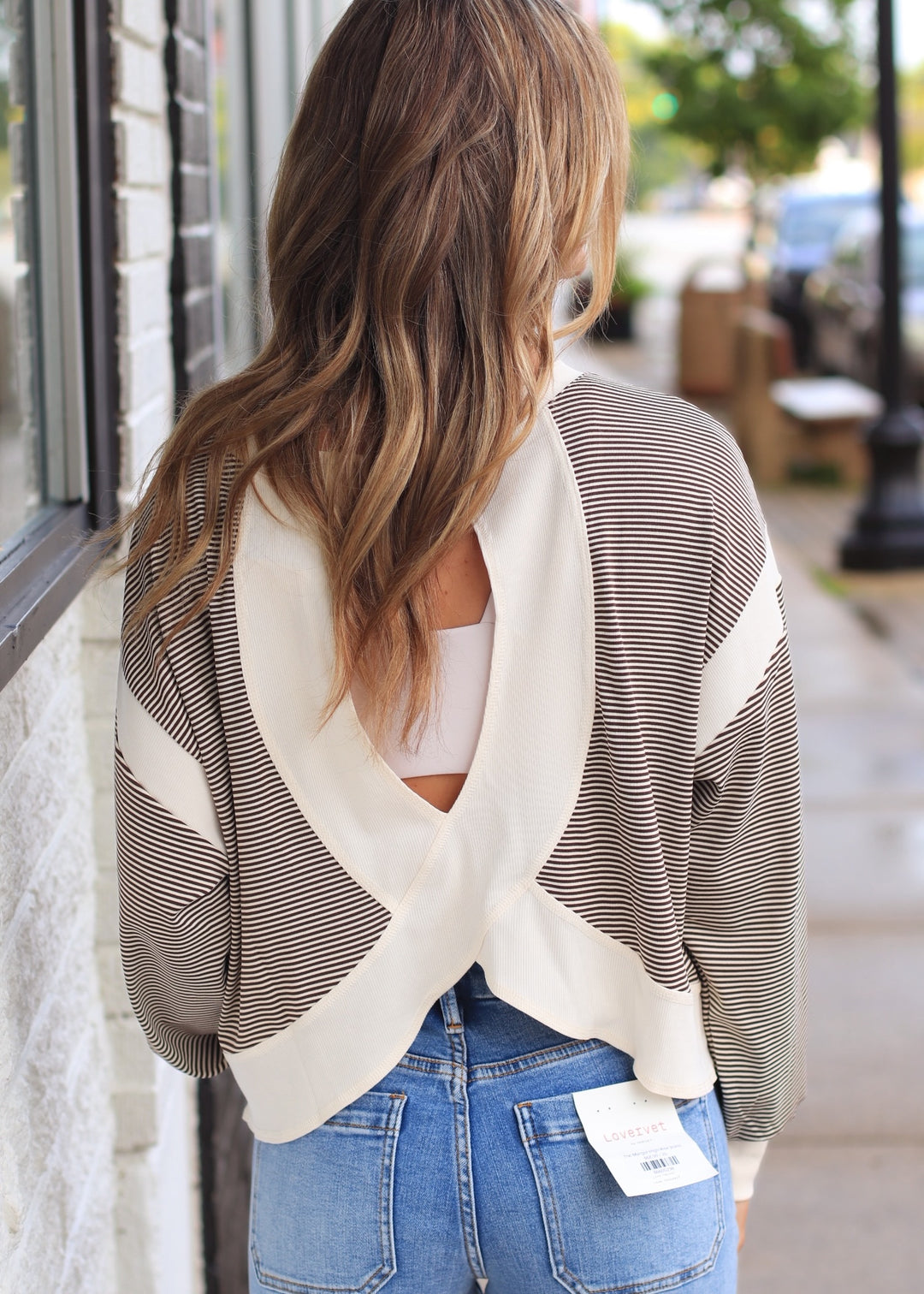 Mocha Stripe Crossback Pullover