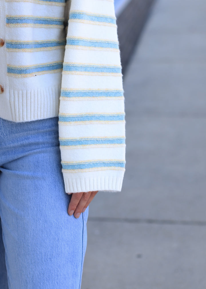Ivory Multi Stripe Button-Up Cardigan