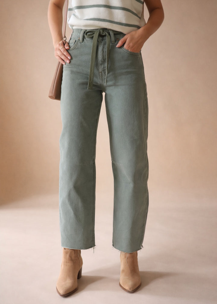 Olive Wide Barrel Crop Jeans