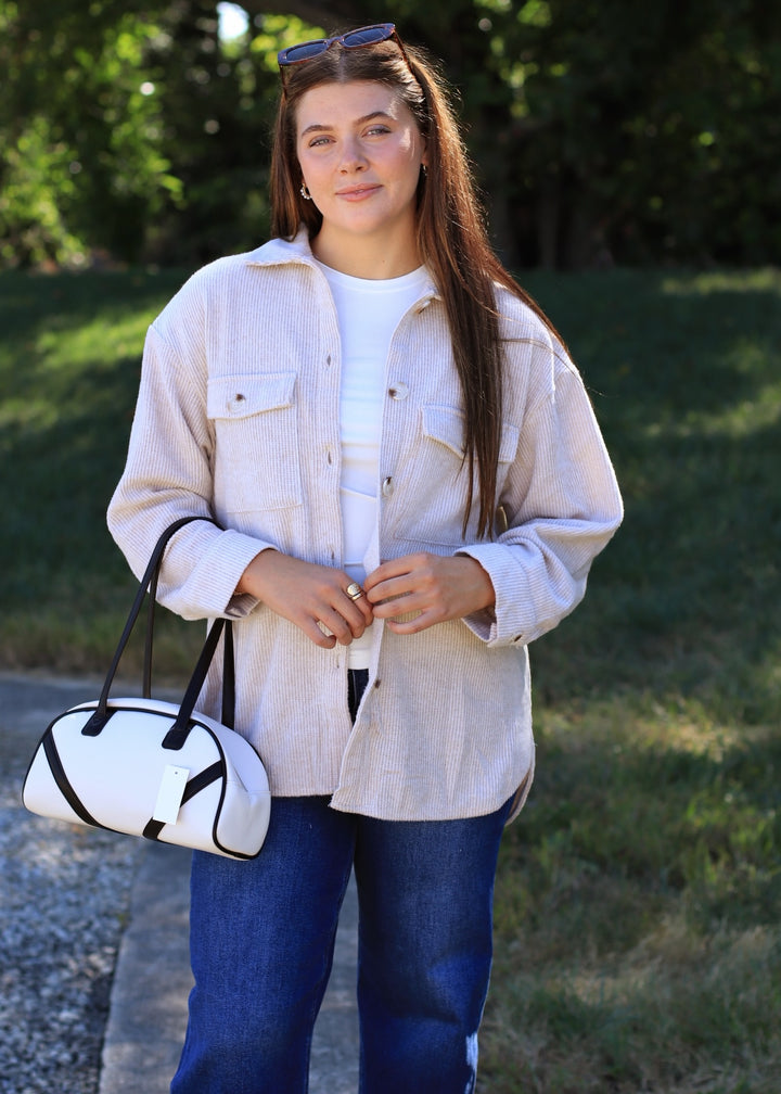 RESTOCK Fall Season Two Tone Shacket in Oatmeal