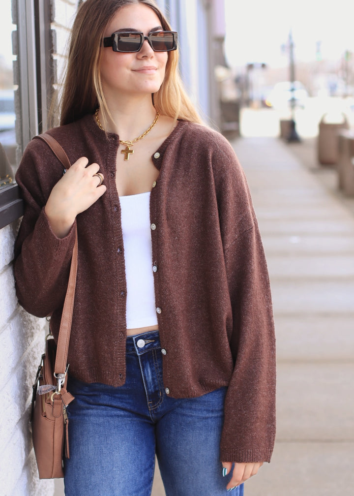 Chocolate Ease Crew Neck Sweater Cardigan
