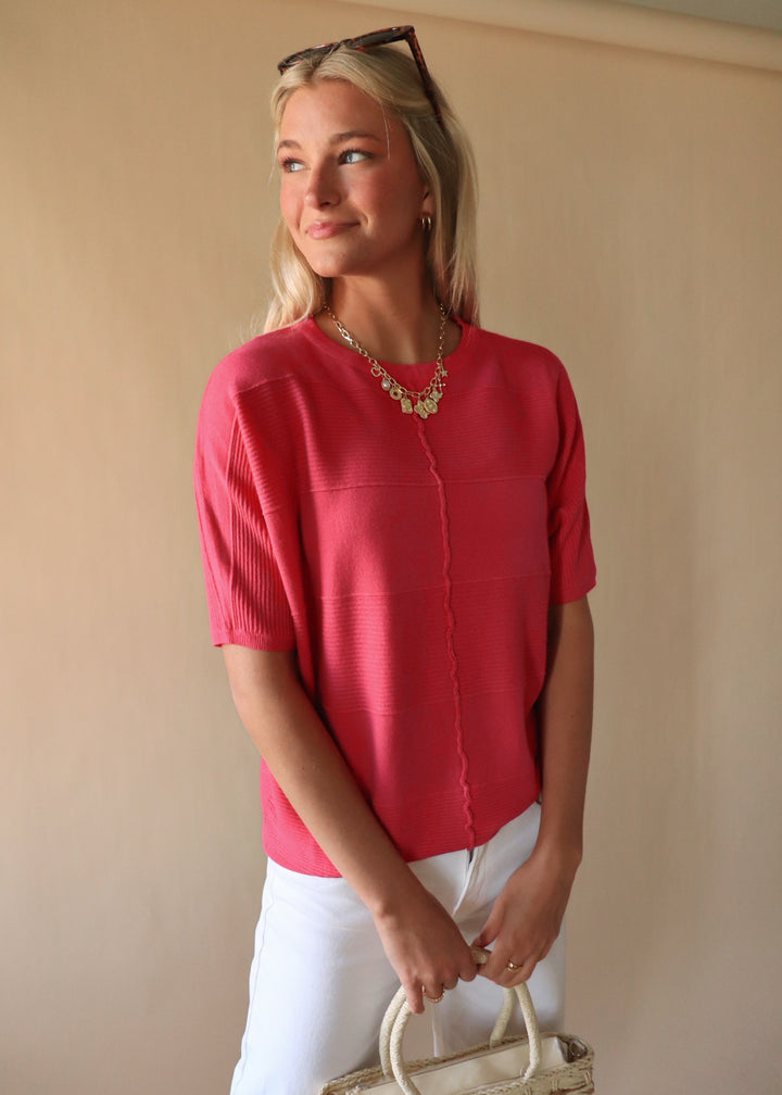 Fuchsia Soft Fine Gauge Elbow Dolman Top