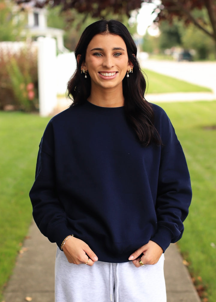 Fleece Basic Relaxed Fit Crew Neck in Deep Navy