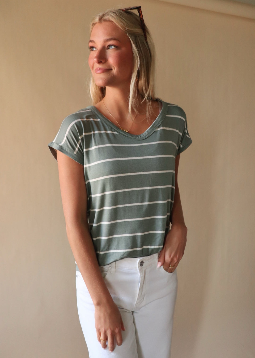 Elodie Stripe V Neck Top
