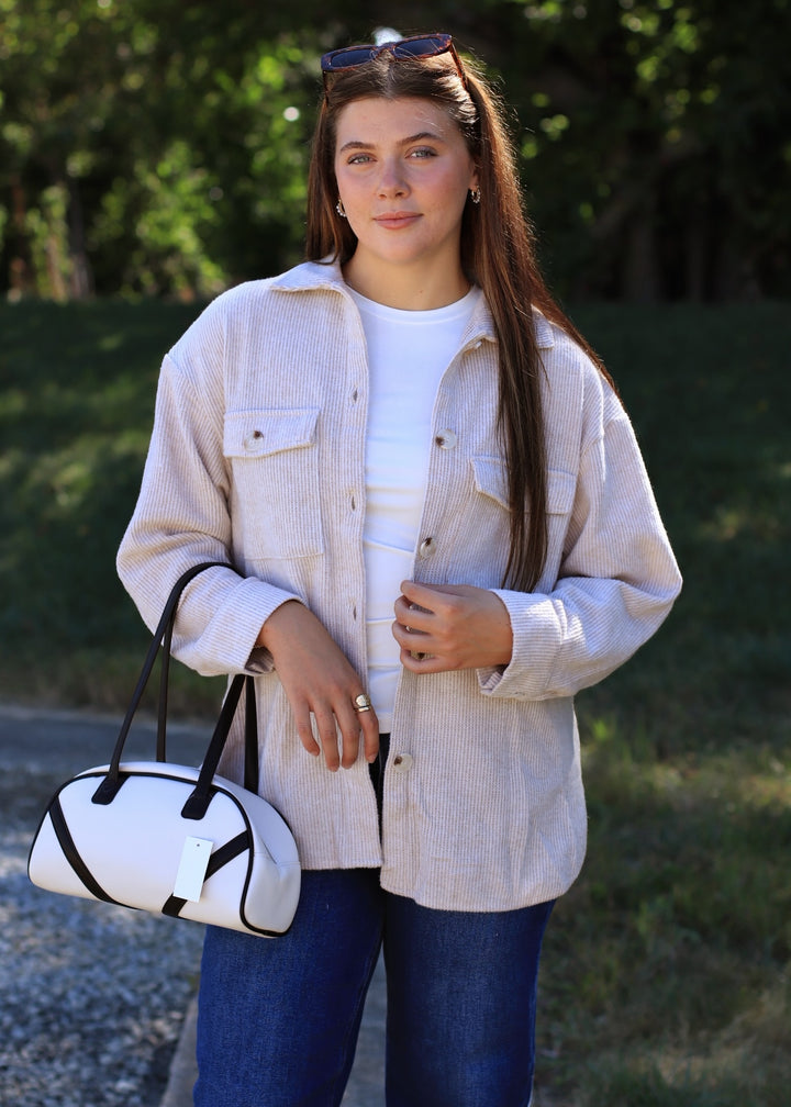 RESTOCK Fall Season Two Tone Shacket in Oatmeal