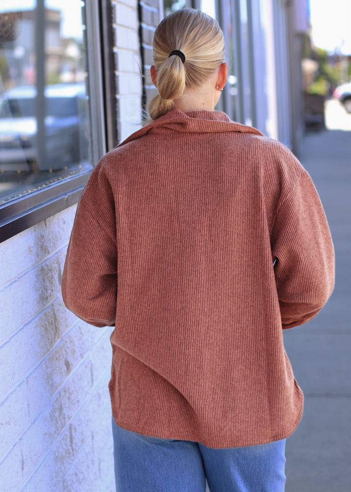 RESTOCK Fall Season Two Tone Shacket in Rust