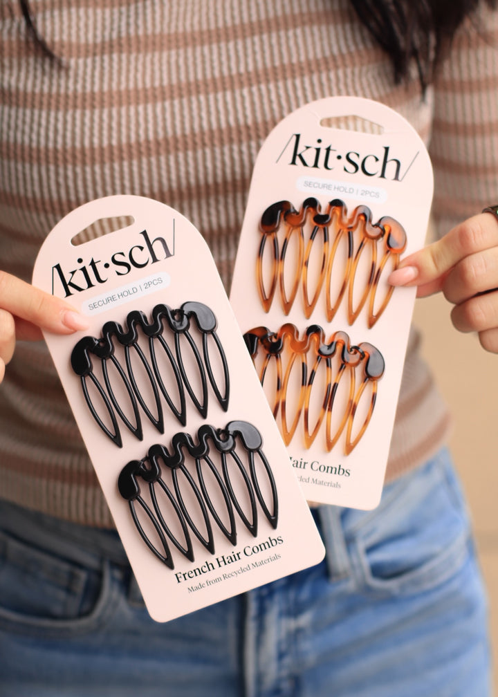 Recycled Plastic French Hair Combs 2pc Set - Black