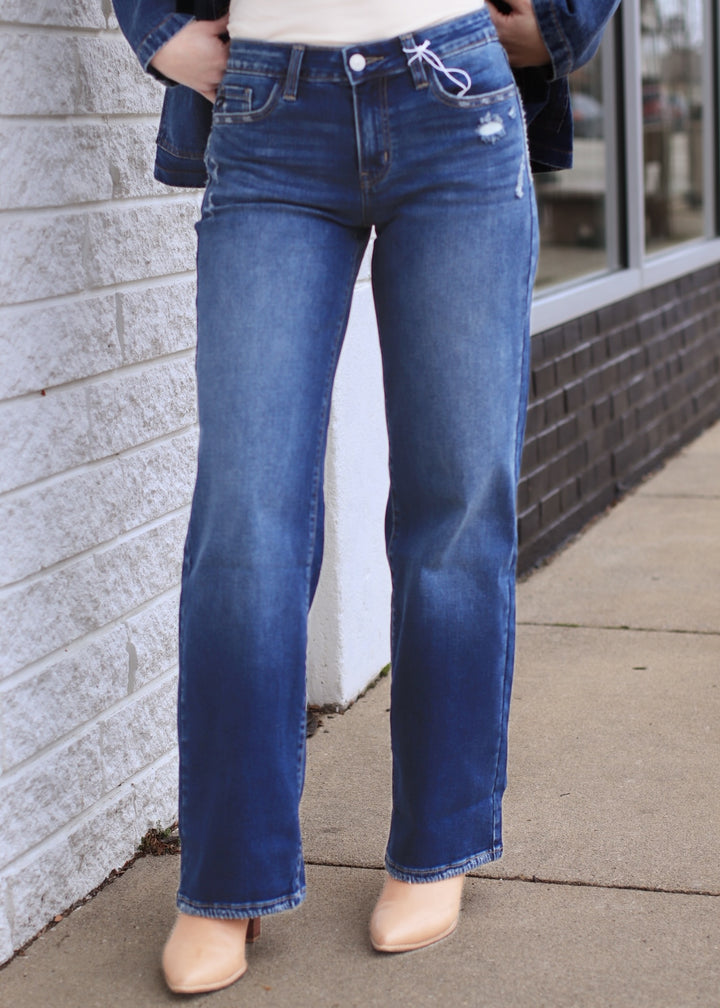 The Grindstone Mid Rise Wide Leg Jean