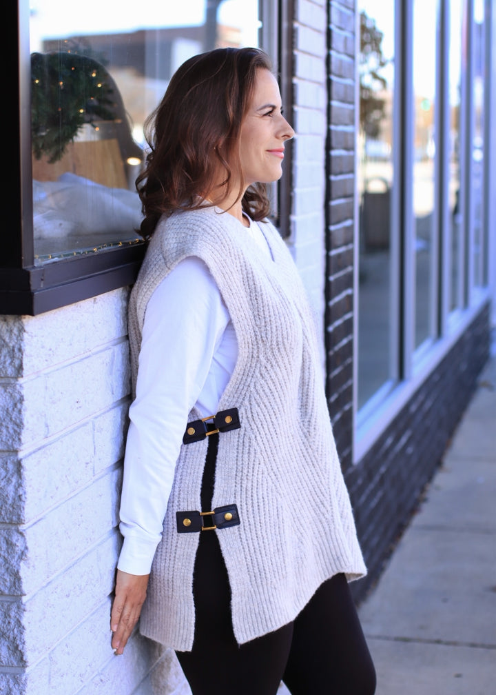 Buckled Oversized Sweater Vest