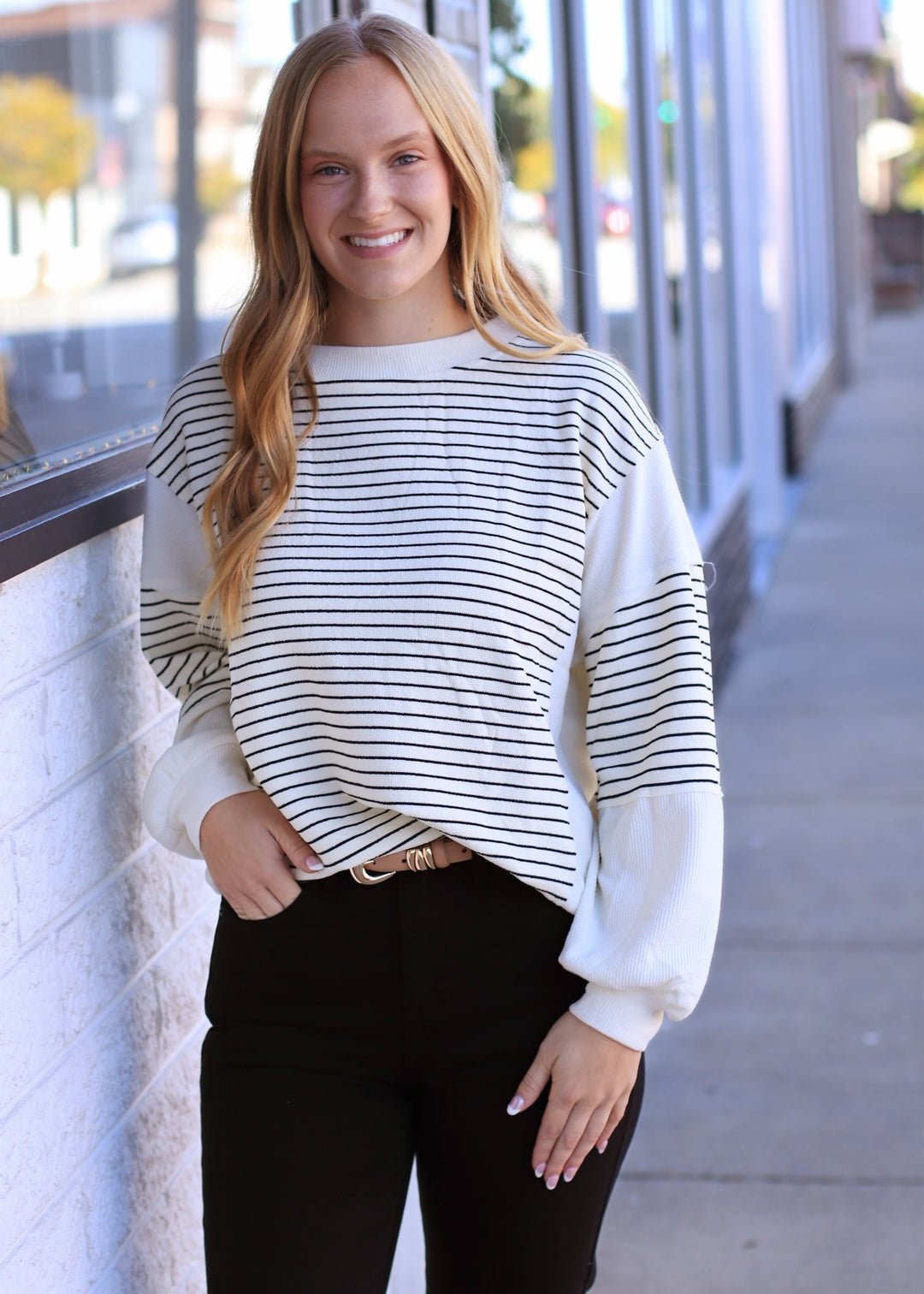 The Fragment Stripe Top in Ivory