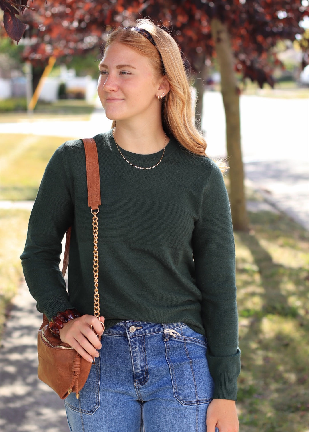 Evergreen Textured Crew Neck Pullover